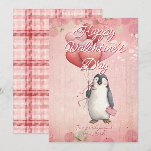 Aangepaste Bericht Pinguïn Dier Valentijnsdag Feestdagenkaart (Voorkant / Achterkant)