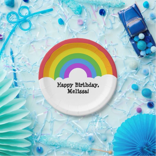 Aangepaste bericht Retro Rainbow en Clouds Papieren Bordje (Feest)