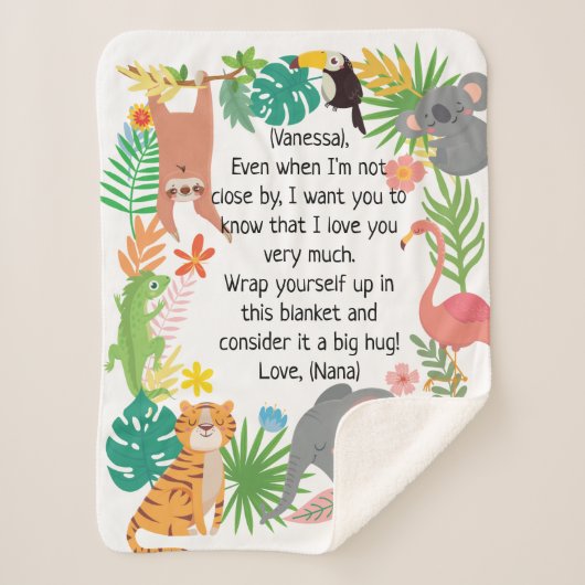 Aangepaste berichtnaam Safari Animals Borders Sherpa Deken (Voorkant)