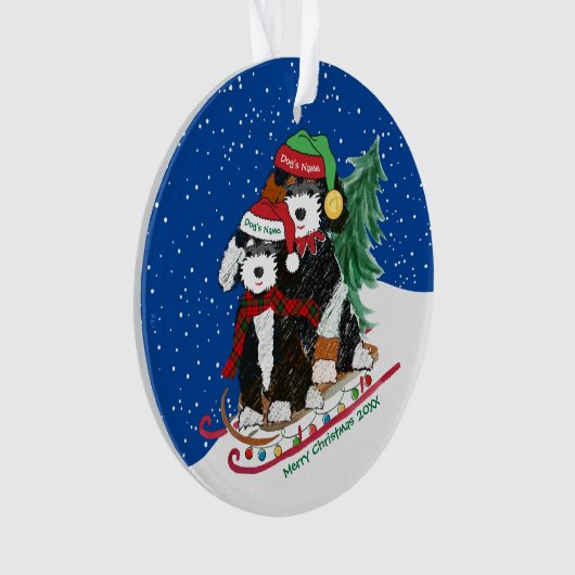 Aangepaste Bernedoodles versierde kerstslee Ornament (voorkant)