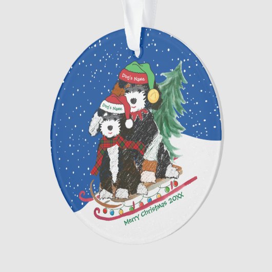 Aangepaste Bernedoodles versierde kerstslee Ornament (voorkant)