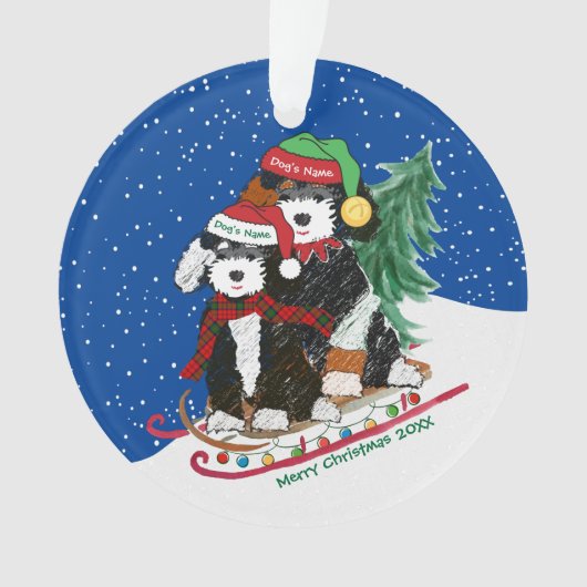 Aangepaste Bernedoodles versierde kerstslee Ornament (voorkant)