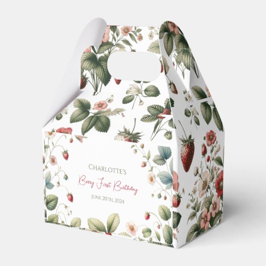 Aangepaste Berry Eerste Verjaardag Aardbei Bedankdoosjes (Voorkant Zijde)