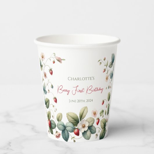 Aangepaste Berry Eerste Verjaardag Papieren Bekers (Achterkant)