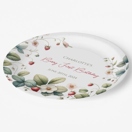 Aangepaste Berry Eerste Verjaardag Papieren Bordje (Gekanteld)