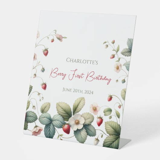 Aangepaste Berry Eerste Verjaardag Reclamebord Met Voetstuk (Voorkant)