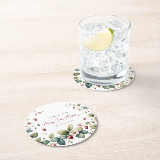 Aangepaste Berry Eerste Verjaardag Ronde Kartonnen Onderzetter (Insitu)