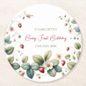 Aangepaste Berry Eerste Verjaardag Ronde Kartonnen Onderzetter (Voorkant)