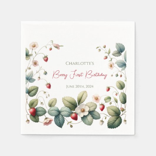 Aangepaste Berry Eerste Verjaardag Servet (Voorkant)