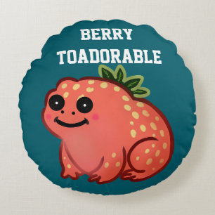 Aangepaste bes Toadorable Strawberry Frog  Rond Kussen
