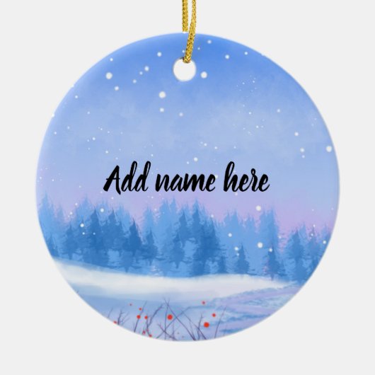 Aangepaste besneeuwde landschap Kerstbal Keramisch Ornament (Voorkant)