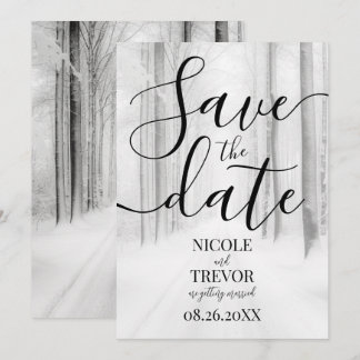 Aangepaste Besneeuwde Weg Winter Huwelijk Save The Date