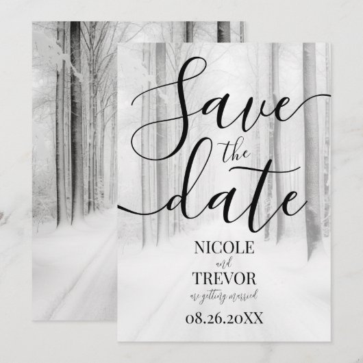 Aangepaste Besneeuwde Weg Winter Huwelijk Save The Date (Voorkant / Achterkant)