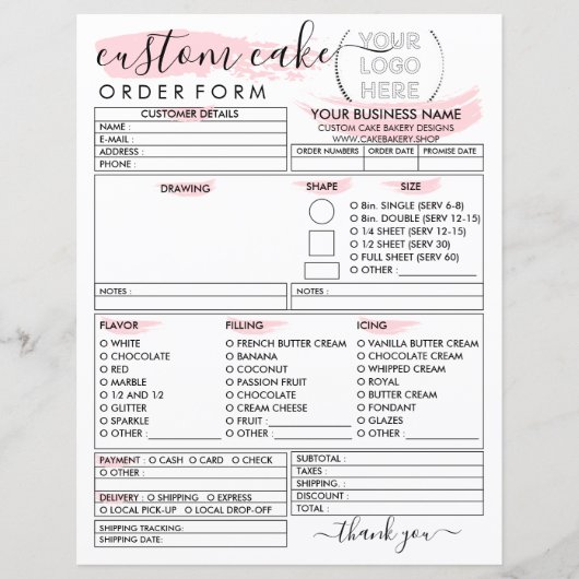 Aangepaste Best Bakery Cakekaart Bestelformulier (Voorkant)
