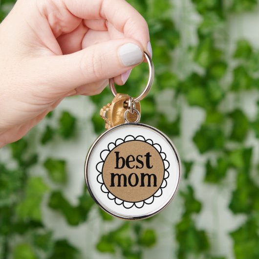 Aangepaste BEST MOM Scalloped Edge Sleutelhanger (Hand)