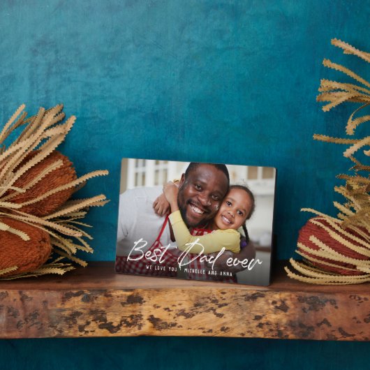 Aangepaste BESTE DAD EVER Modern Trendy Script Pho Fotoplaat (Zijkant)