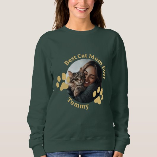 Aangepaste Beste Kat Mama Ooit Sweatshirt met Pet  (Voorkant)