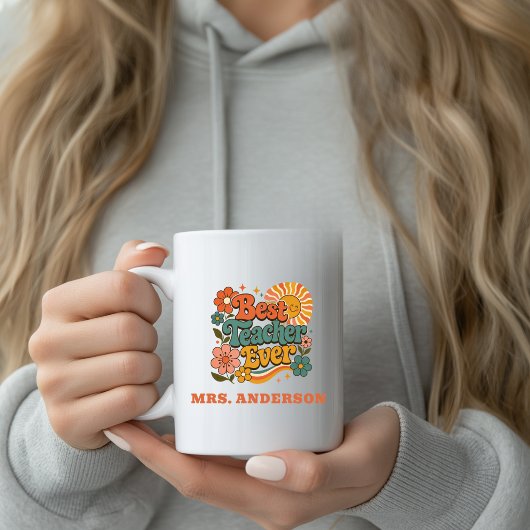 Aangepaste Beste Leraar Ooit Bloemige Retro Naam Koffiemok