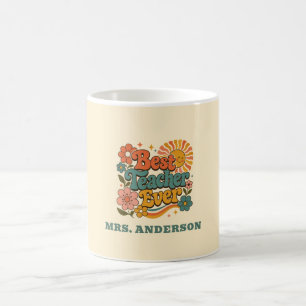 Aangepaste Beste Leraar Ooit Bloemige Retro Naam Koffiemok