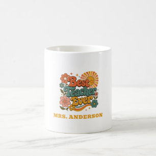 Aangepaste Beste Leraar Ooit Bloemige Retro Naam Koffiemok