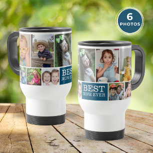 Aangepaste Beste Moeder Ooit Blauw 10 Foto Collage Reisbeker