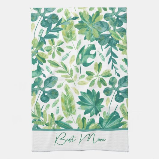 Aangepaste Beste Moeder Tropisch Monstera Blad Gro Theedoek (Verticaal)