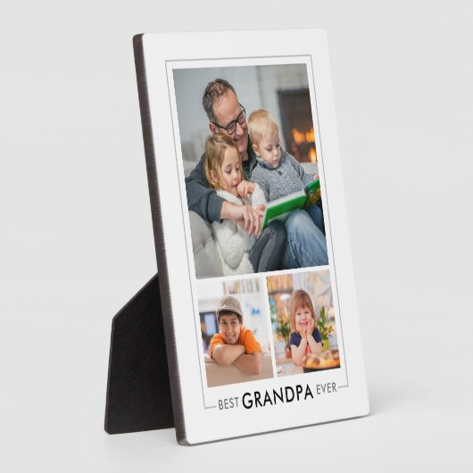 Aangepaste Beste Opa Ooit 3 Fotocollage Wit Fotoplaat (Zijkant)