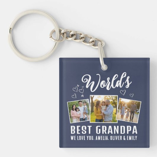 Aangepaste 'Beste Opa ter Wereld 3 Foto' Sleutelhanger (Voorkant)