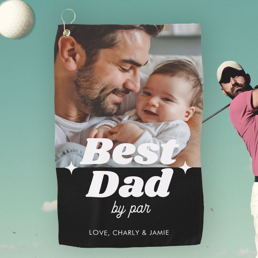 Aangepaste Beste Papa By Par Retro Cool Foto Golfhanddoek
