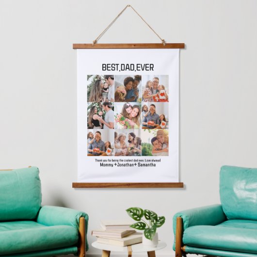Aangepaste Beste Papa Ooit Vaderdag 9 Foto Collage Hangend Wandkleed (Woonkamer)