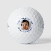 Aangepaste beste papa ooit wit blauw foto golfballen (Voorkant)