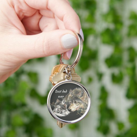 Aangepaste Beste Vader Ooit Waterverf Wolf Familie Sleutelhanger (Hand)