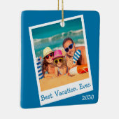 Aangepaste beste vakantie ooit foto Blauw Keramisch Ornament (Rechts)