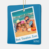 Aangepaste beste vakantie ooit foto Blauw Keramisch Ornament (Links)