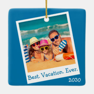Aangepaste beste vakantie ooit foto Blauw Keramisch Ornament