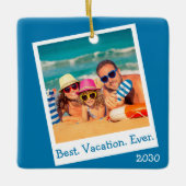 Aangepaste beste vakantie ooit foto Blauw Keramisch Ornament (Voorkant)