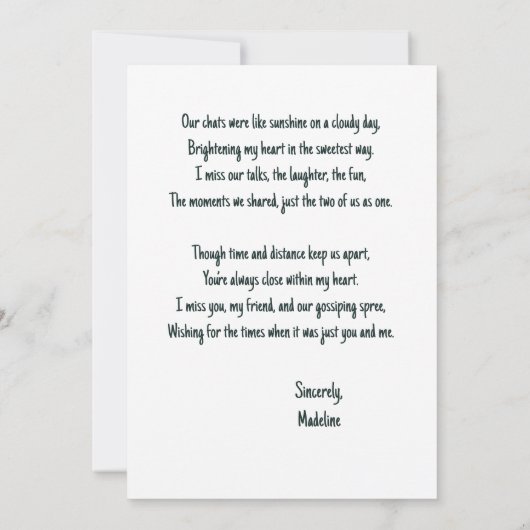 Aangepaste beste vriend Miss You Laughing Ladies K Aankondiging (Achterkant)