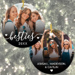 Aangepaste Beste Vrienden 2 Foto Keepsake Keramisch Ornament<br><div class="desc">Creëer een aangepaste aandenken met deze gepersonaliseerde kerst ornament, met een lief ontwerp aan beide zijden. De voorkant bevat ruimte voor een favoriete foto met het woord "besties" aan de onderkant geschreven in een vloeiend script lettertype, geaccentueerd door kleine hartafwijkingen en de jaardatum. De achterkant biedt een schone ruimte om...</div>
