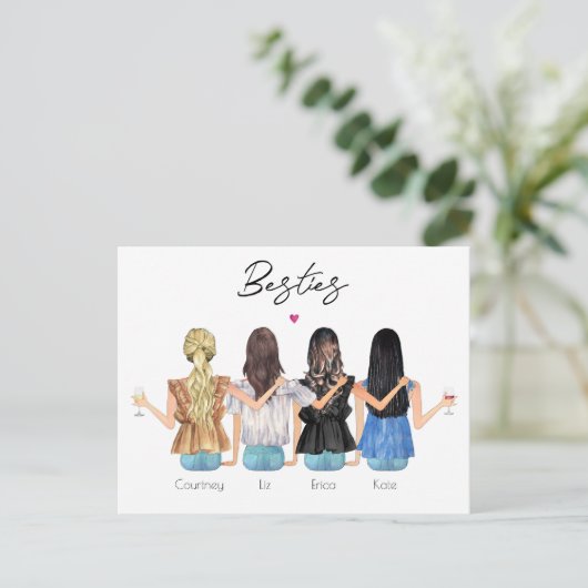 Aangepaste beste vrienden gepersonaliseerde portre feestdagenkaart (Staand voorkant)