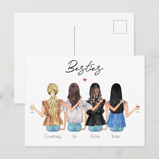 Aangepaste beste vrienden gepersonaliseerde portre feestdagenkaart (Voorkant / Achterkant)