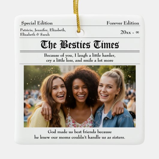 Aangepaste beste vrienden krant 2 foto's keramisch ornament (Voorkant)