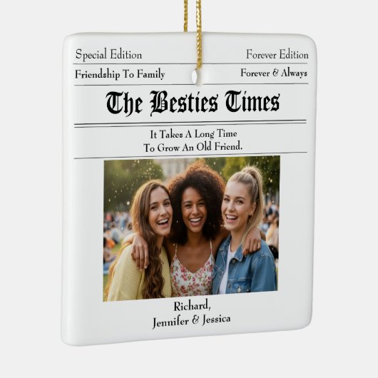 Aangepaste Beste Vrienden Krantenfoto Keramisch Ornament (Rechts)