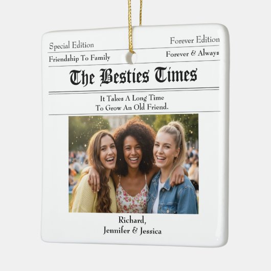 Aangepaste Beste Vrienden Krantenfoto Keramisch Ornament (Links)