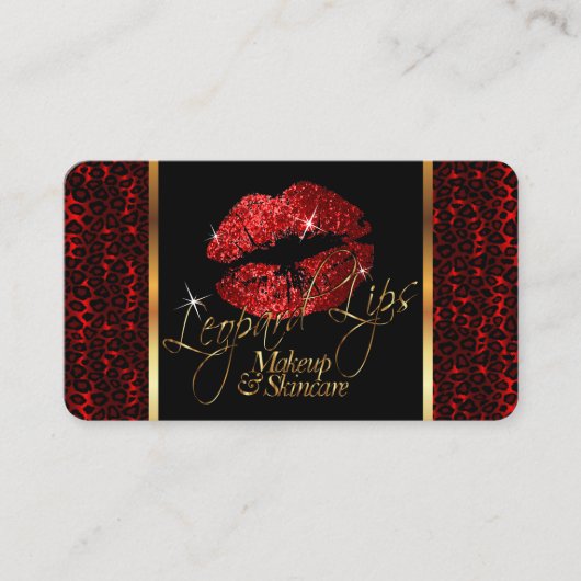 Aangepaste besteller met luipaard en rode lips visitekaartje (Voorkant)