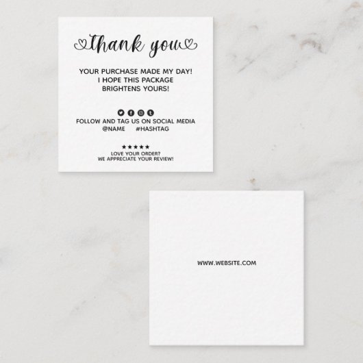 Aangepaste bestelling Bedankt voor bestelling op m Vierkante Visitekaartje (Voorkant / Achterkant)