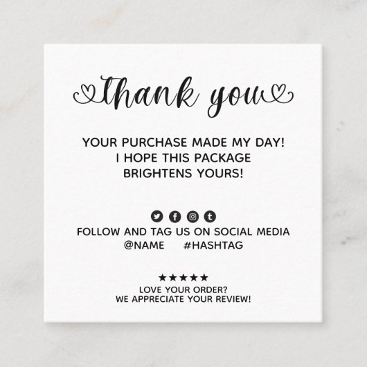 Aangepaste bestelling Bedankt voor bestelling op m Vierkante Visitekaartje (Voorkant)