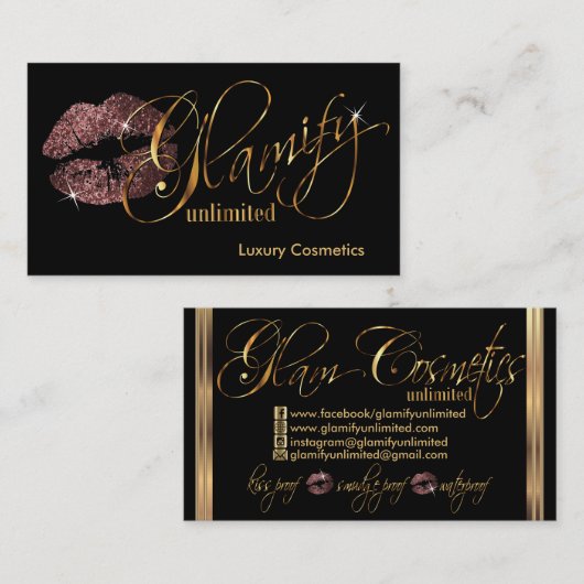 Aangepaste bestelling - Donkere Roos glitter en go Visitekaartje (Voorkant / Achterkant)