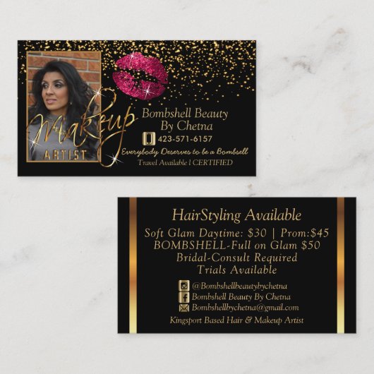 Aangepaste bestelling - Gold Confetti en hot-roze  Visitekaartje (Voorkant / Achterkant)