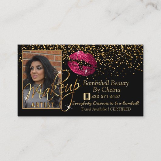 Aangepaste bestelling - Gold Confetti en hot-roze  Visitekaartje (Voorkant)