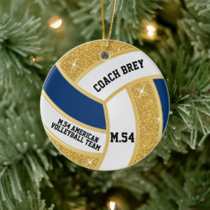 Aangepaste bestelling Gold Glitter, wit en blauw V Keramisch Ornament